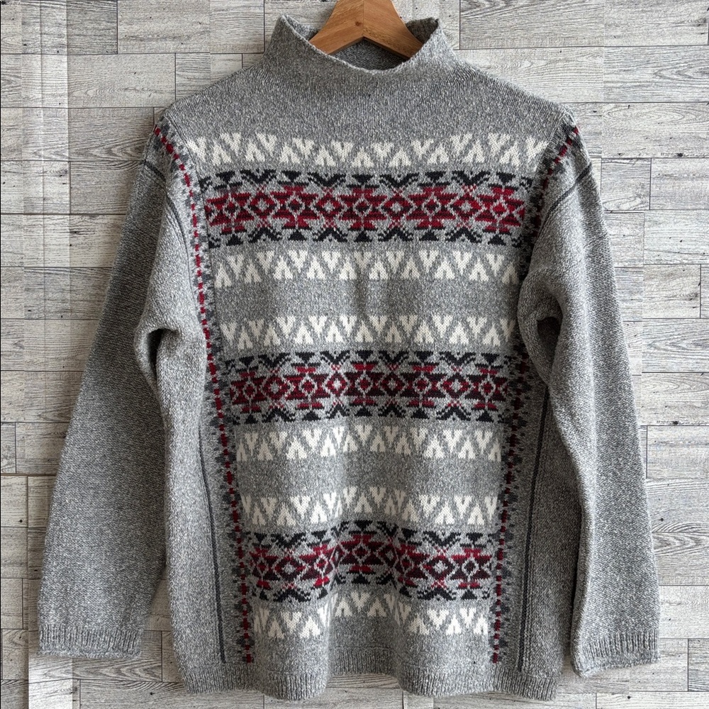 Sweater Fair Isle Chaps Ralph‎ Lauren Women’s Medium Gray Red Vintage